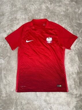Nike Dri-Fit Men’s Medium Red Poland 2016 Away Football Soccer Jersey Authentic